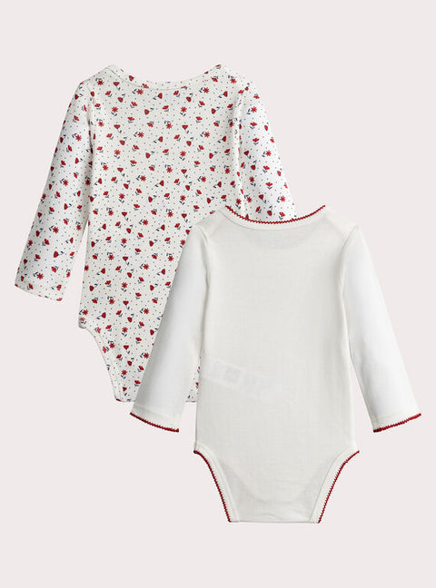 White 2 Pack Printed Cotton Bodysuits