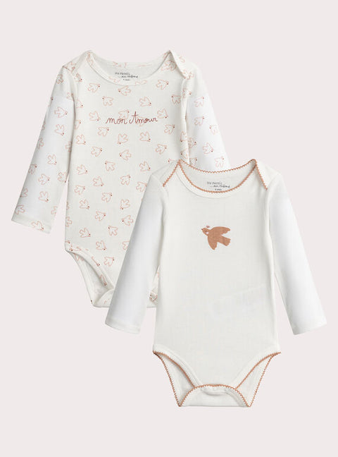 White Printed 2 Pack Cotton Bodysuits