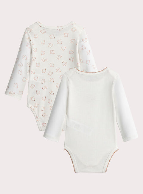 White Printed 2 Pack Cotton Bodysuits