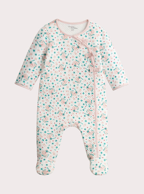 Cream Floral Print Cotton Sleepsuit