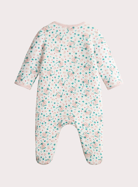 Cream Floral Print Cotton Sleepsuit