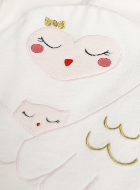 White Owl Embroidery Velour Sleepsuit