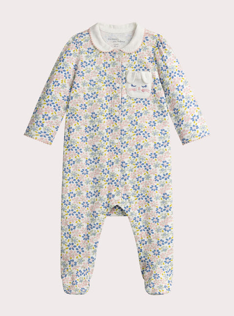 Cream Floral Print Cotton Sleepsuit