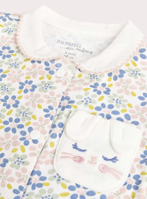 Cream Floral Print Cotton Sleepsuit