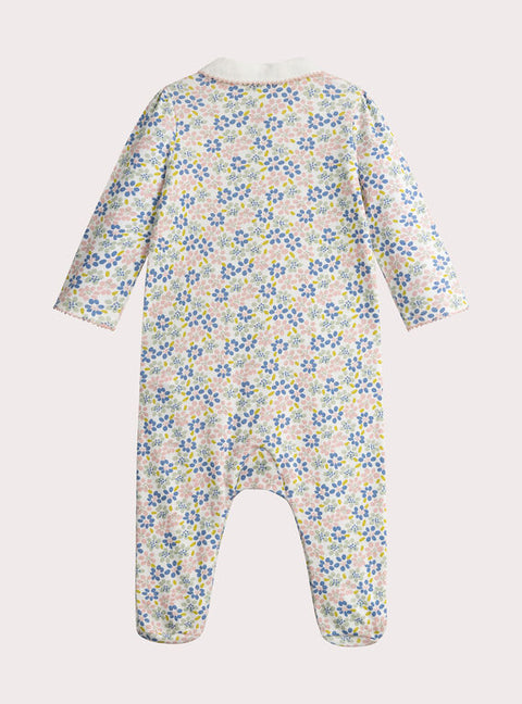 Cream Floral Print Cotton Sleepsuit