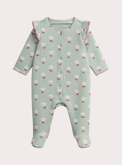 Green Floral Print Cotton Sleepsuit