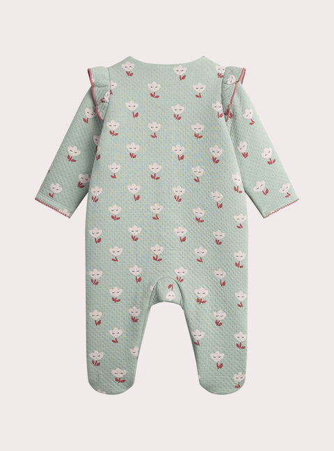 Green Floral Print Cotton Sleepsuit