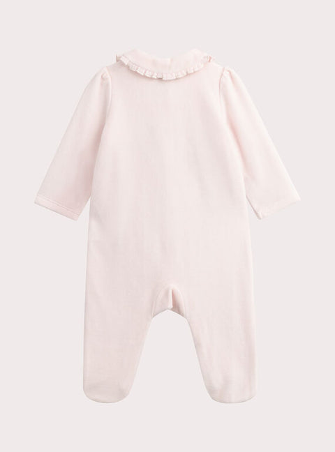 Pink Velour Giraffe Applique Sleepsuit