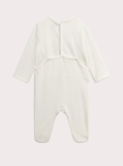 White Cotton Velour Sleepsuit