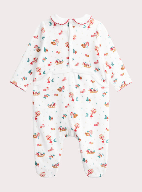 Cream Velour Christmas Sleepsuit