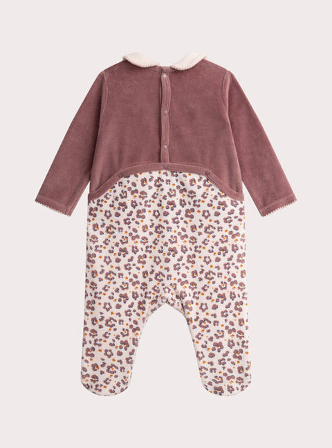 Pink Floral Print Velour Sleepsuit