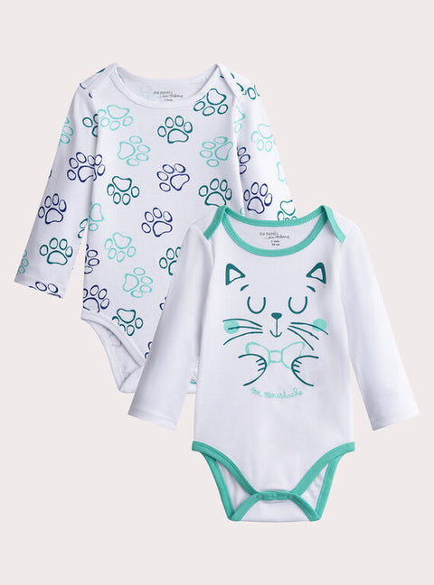 White 2 Pack Printed Cotton Bodysuits