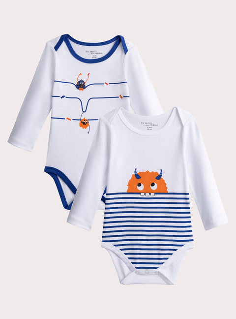 White 2 Pack Printed Cotton Bodysuits