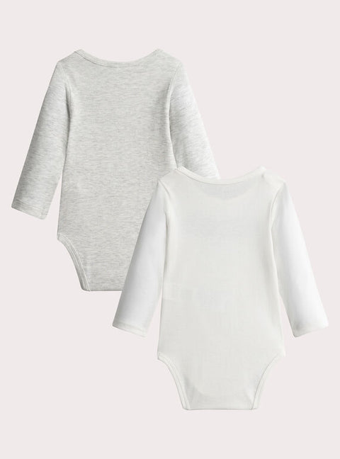 White & Grey 2 Pack Printed Cotton Bodysuits