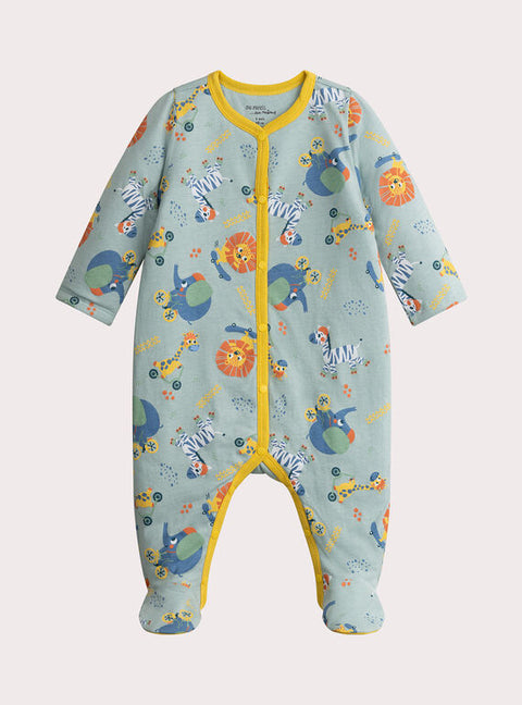 Lined Turquoise Animal Print Cotton Sleepsuit