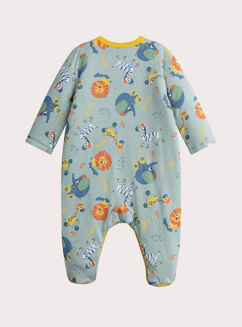 Lined Turquoise Animal Print Cotton Sleepsuit