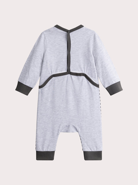 Grey Stripe Dog Applique Cotton Sleepsuit