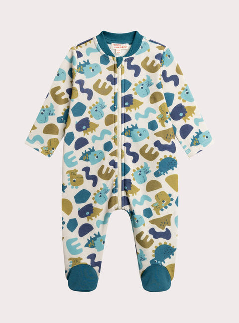 Green Dinosaur Print Cotton Fleece Sleepsuit