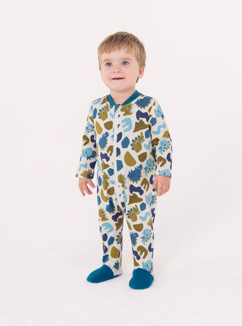 Green Dinosaur Print Cotton Fleece Sleepsuit