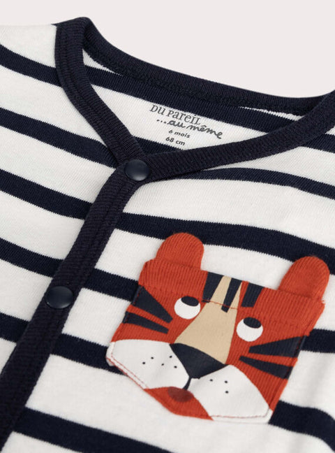 Navy & White Stripe Cotton Sleepsuit