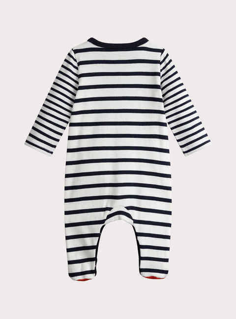 Navy & White Stripe Cotton Sleepsuit