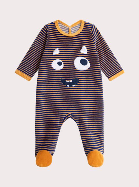 Blue Stripe Monster Animation Velour Sleepsuit