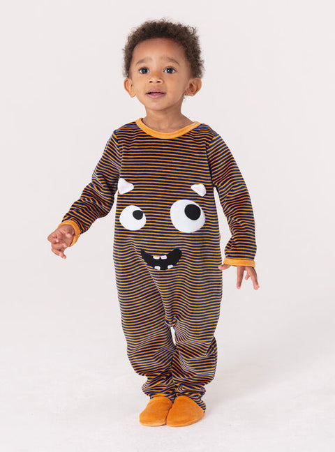 Blue Stripe Monster Animation Velour Sleepsuit