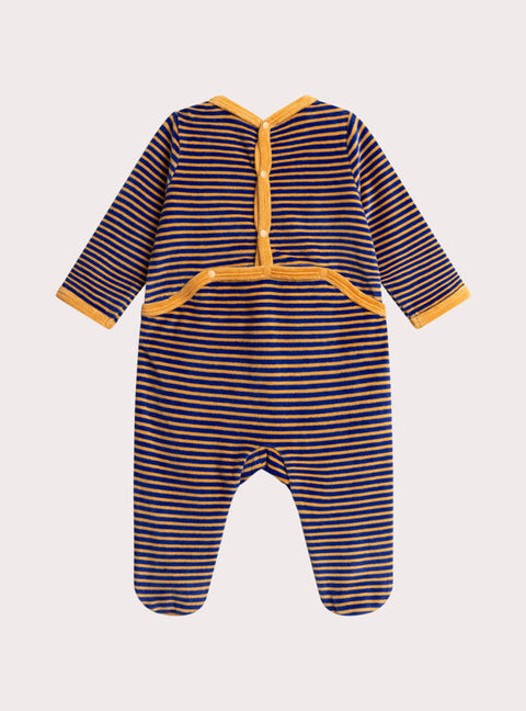 Blue Stripe Monster Animation Velour Sleepsuit