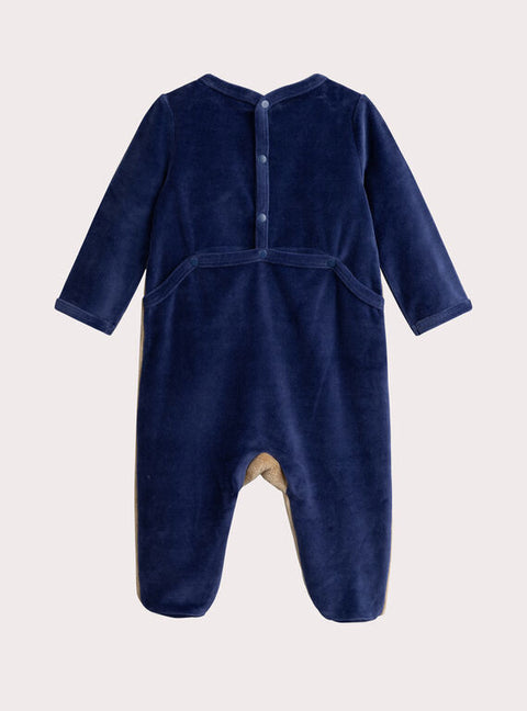 Blue Animated Bear Velour Sleepsuit