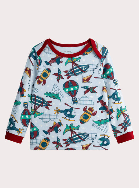 Blue Glow In The Dark Rocket Ship Print Cotton Pyjamas