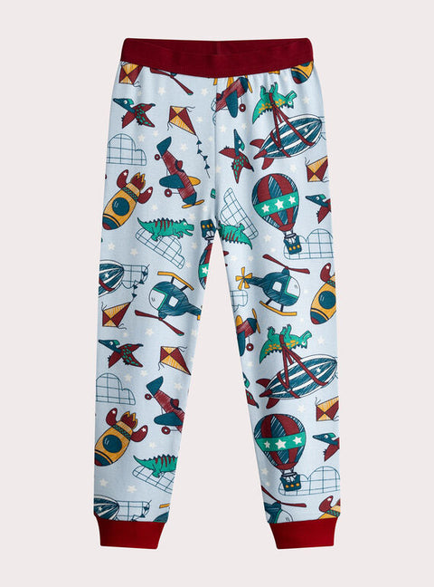 Blue Glow In The Dark Rocket Ship Print Cotton Pyjamas