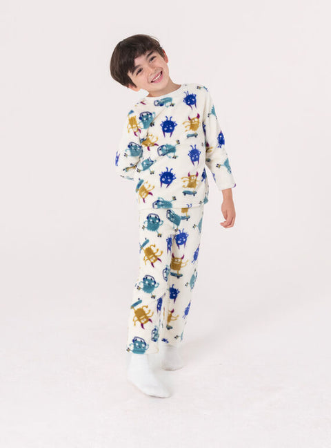 Cream Soft Boa Monster Print Pyjamas