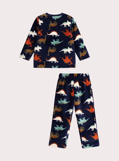 Navy Dinosaur Print Soft Boa Pyjamas