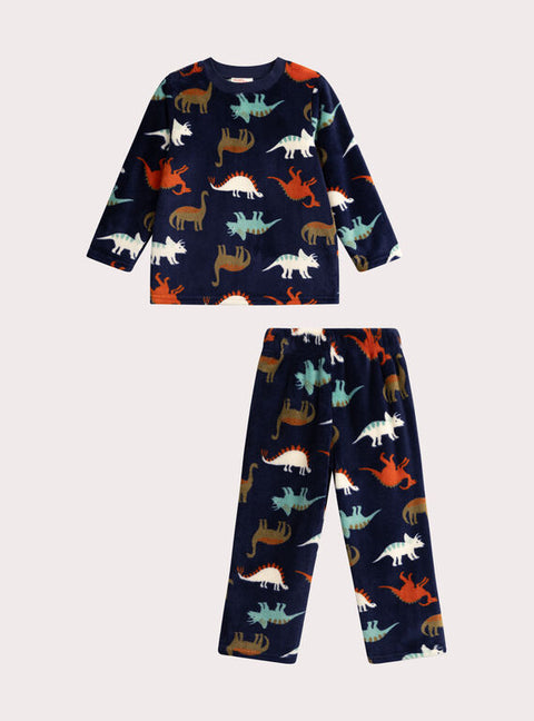 Navy Dinosaur Print Soft Boa Pyjamas