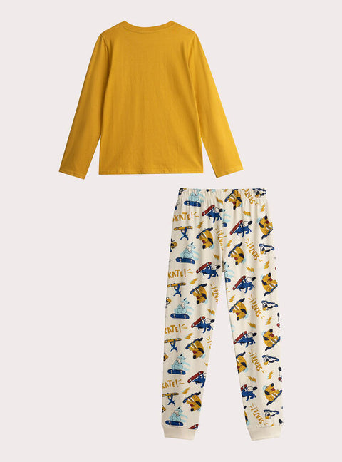 Yellow Dog Print Cotton Pyjamas