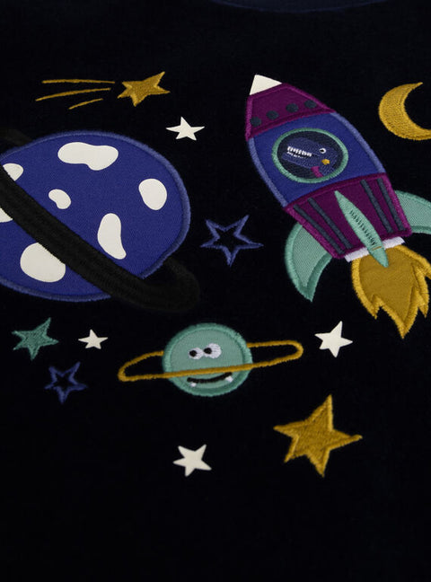 Navy Glow In The Dark Space Ship Animation Velour Pyjamas