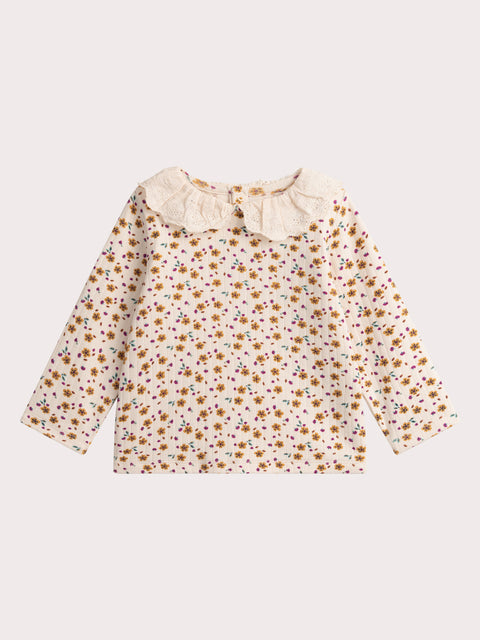 Peach Floral Print Cotton T-shirt