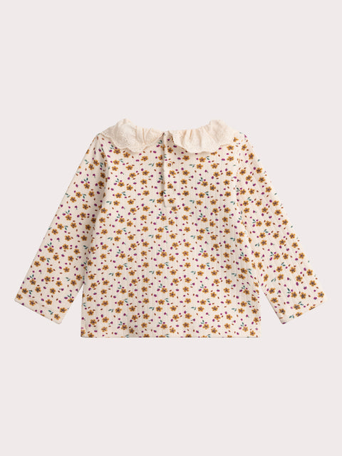 Peach Floral Print Cotton T-shirt