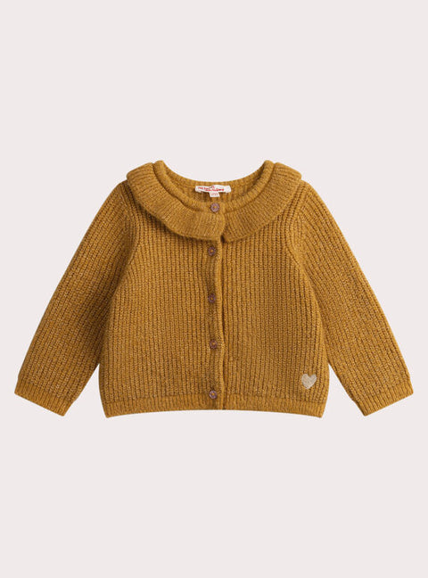 Yellow Fancy Stitch Cardigan With Collar