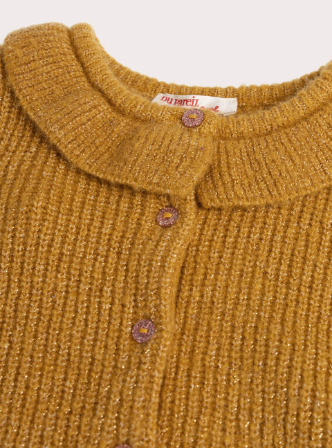 Yellow Fancy Stitch Cardigan With Collar