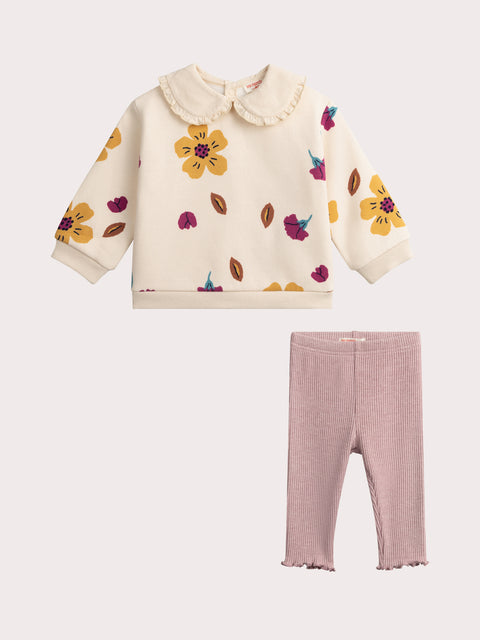 Floral Print Cotton Fleece Sweatshirt With Matching Leggings