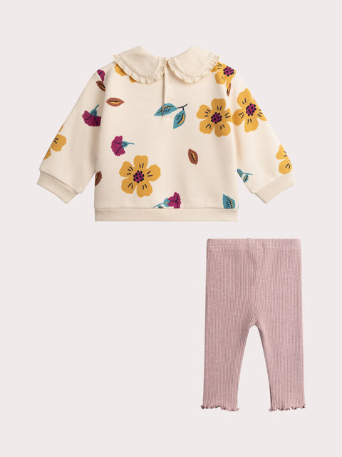 Floral Print Cotton Fleece Sweatshirt With Matching Leggings