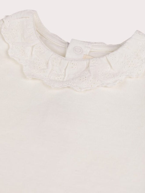 White Cotton T-shirt With Lace Collar