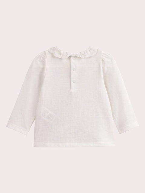 White Cotton T-shirt With Lace Collar