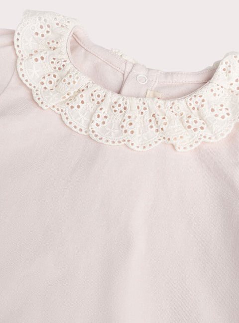 Pink Cotton T-shirt With Ruffle Collar