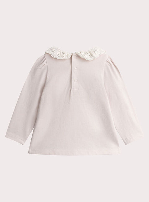 Pink Cotton T-shirt With Ruffle Collar