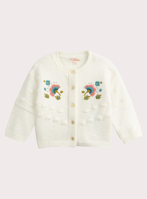 Cream Floral Embroidered Cardigan