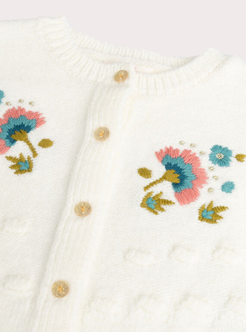 Cream Floral Embroidered Cardigan