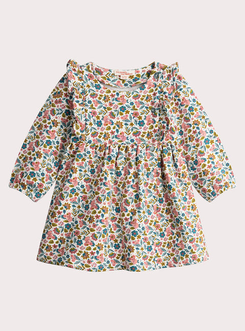 Floral Print Cotton Fleece Dress With Leggings