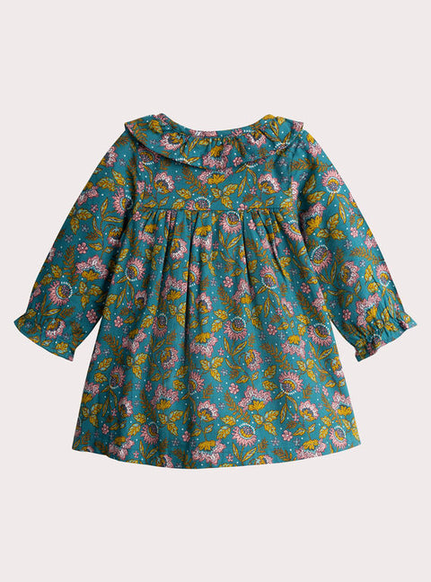 Lined Green Floral Print Cotton Twill Dress